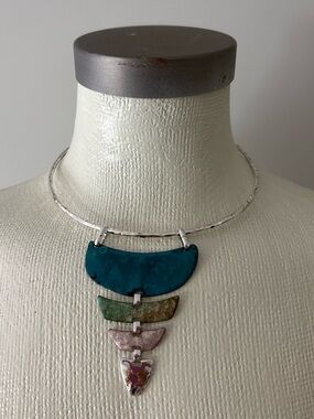Robert Lee Morris Multicolor Enamel Tiered Pendant Necklace - Teal, Green, Pink